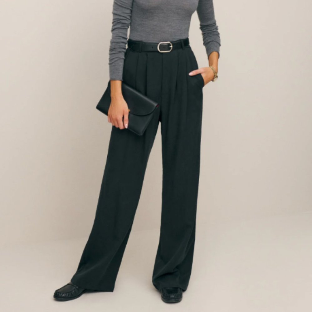 Reformation Black Mason Wide-Leg Trousers
